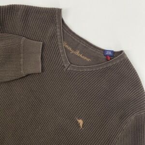 Tommy Bahama V Neck Sweater Mens Extra Large Brown Ribbed Island Nautical Earth
